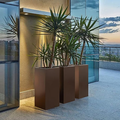 Wallowa Metallic Heavy Tall Outdoor/Indoor Planter Box 14Lx14Wx30H Inches, Rectangular Tall Planter, Large Flowerpot, ‎25 Pounds, Espresso, No Assembly Required 1 Pack
