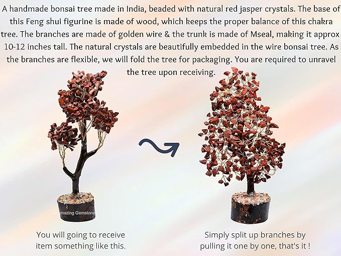 Amazing Gemstone Red Jasper Natural Healing Premium Crystal Bonsai Feng Shui Fortune Money Tree of Life for Home Office Decor (Gift Box Ready,10-12 Inch)