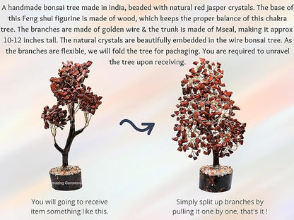 Amazing Gemstone Red Jasper Natural Healing Premium Crystal Bonsai Feng Shui Fortune Money Tree of Life for Home Office Decor (Gift Box Ready,10-12 Inch)
