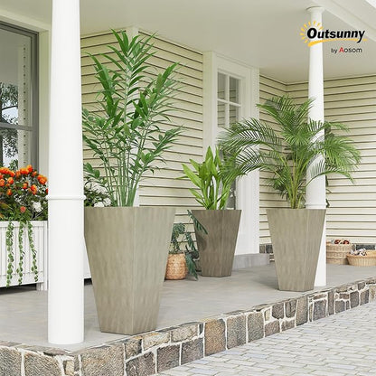 Outsunny Tall Planters for Outdoor Plants Set of 3, 28 in Taper Planters with Drainage Holes, Indoor Grande Plant Pots, Front Porch Decor, Grey