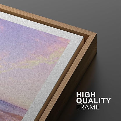 Ashbrook Framed Wall Art Print Set Pastel Dawn Sunset Ocean Beach Wave Landscape Nature Wilderness Photography Modern Art Scenic Colorful Chic for Living Room, Bedroom, Office - 16"x24"x3 Natural
