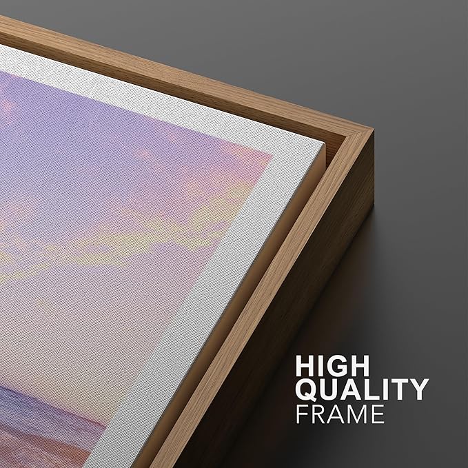 Ashbrook Framed Wall Art Print Set Pastel Dawn Sunset Ocean Beach Wave Landscape Nature Wilderness Photography Modern Art Scenic Colorful Chic for Living Room, Bedroom, Office - 24"x36"x3 Natural