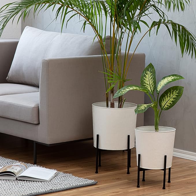Metal Planters with Stand - Set of 2, White (PL-WHT-SET-3003)