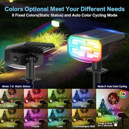 Color Changing Solar Spot Lights Outdoor Waterproof IP65,9 Lighting Modes Multicolor RGB Christmas Spotlight for Porches Yard Gardens Landscape Deconrations-2 Pack