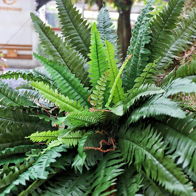 Artificial Ferns for Outdoors Large Greenery Plants, Set of 2 Fake Ferns, 48in Lifelike Faux Fern with 88 Branches Ideal for Porch Windowsill Indoor Home Decor, Planters Potted or Hanging