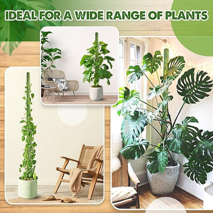Duspro Green Stackable Mesh Moss Pole for Climbing Vines, Supporting Monstera Trellis, Extendable Plant Pole Moss Sticks, Potted Plant Stakes (4 Pack, 71'')