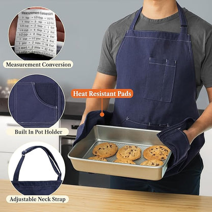 opux Chef Apron for Men, Kitchen Apron with Pockets for Women, Large Unisex Canvas Apron for Cooking Grilling BBQ Baking.