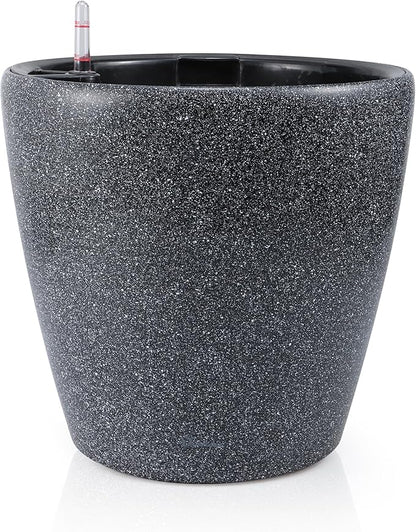 Dexceder 15x14 Self Watering Planter with Wheels Indoor Outdoor, Inner Pot Design, Thickened Large Floor Standing Flower Plant Pot with Water Level Indicator (Stone Matte)