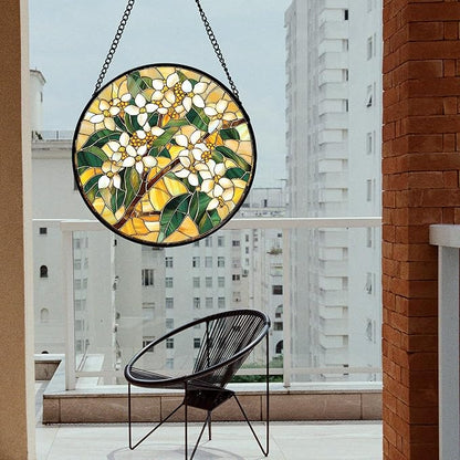 Stained Glass Window Hanging, White Flower Sun Catcher for Door Home Decor Plants Suncatcher Christmas Mother's Day Birthday Gifts for Women Men Mom and Nana 7.8 in