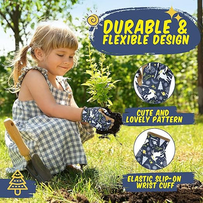 HANDLANDY Kids Genuine Leather Gardening Gloves for ages 3-11, Children Toddler Work Outdoor Playing Gloves for Boys Girls Gift (Medium (for age 5-7), Blue)