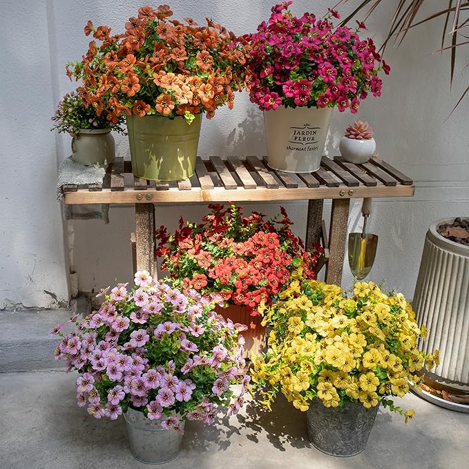 Faux Flowers for Outdoor Planters, Artificial Flowers for Outdoors, 12 Bundles Outdoor Indoor Uv Resistant, Artificial Flowers for Decoration, Pink, Silk Faux Spring Flowers for Outside