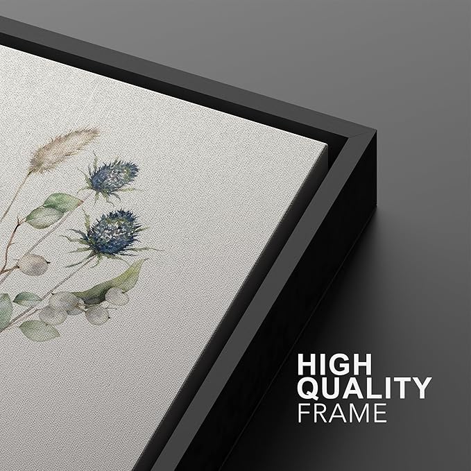 Ashbrook Framed Canvas Print Wall Art Set Wildflower Bouquet Nature Wilderness Illustrations Modern Art Decorative Floral Botanical Minimal Calm/Relax/Cozy for Bedroom - 16"x24"x3 BLACK