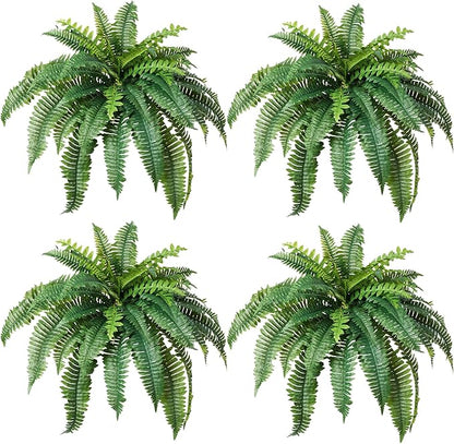 Fake Ferns Artificial Ferns for Outdoors 4Pack Large Faux Ferns UV Resistance for Outdoor Large Planter Realistic Artificial Boston Fern Plants for Garden Balcony Terrace Decor，25.6In,38Leaves