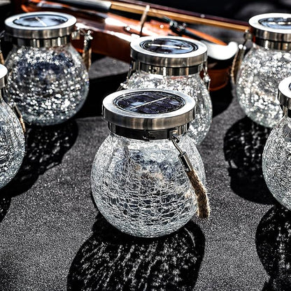 Cooo Christmas Gifts 6 Pack Solar Lanterns Waterproof Outdoor Heavy Crackle Glass a Big Warm LED Stainless Steel Lid 215% Solar for Women Mom Grandma Landscape Path Lights Garden Yard Backyard Decor