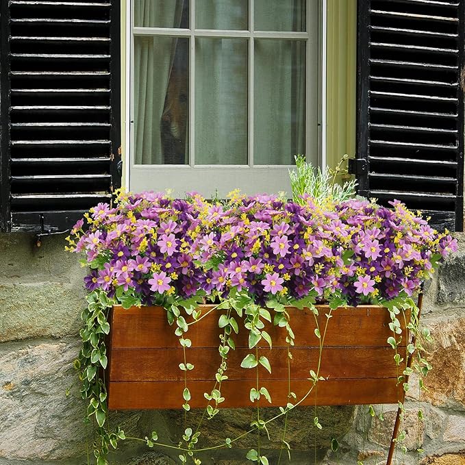 Uieke 12 Bundles Artificial Flowers for Outdoors UV Resistant Fake Daisy Mums Flowers No Fade Shrubs Plants Indoor Outside Planter Home Wedding DIY Garden Porch Décor (Purple)