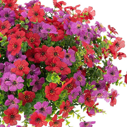 Artificial Fake Mums Flowers for Outdoor Fall Decor, 12 Bundles Faux Silk Plants Daisy for Planter Pot Colorful UV Resistant Look Real for Front Door Porch Patio Outside Yard(Red Purple)