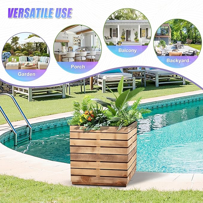 Tall Metal Planter, 17" W×18" H Large Rectangular Planter Box for Outdoor or Indoor, All-Weather Durable Plant Box with Drainage Holes & Removable Shelf for Patio, Porch, Garden, Trees, Flowers