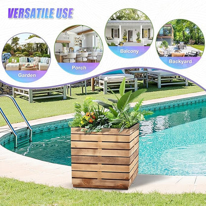 Tall Metal Planter, 17" W×18" H Large Rectangular Planter Box for Outdoor or Indoor, All-Weather Durable Plant Box with Drainage Holes & Removable Shelf for Patio, Porch, Garden, Trees, Flowers