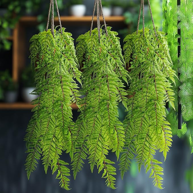 Faux Haning 2PCS 49IN Fake Fern Wall UV Resistant Artificial Fake Ivy Faux Greenery Plants for Patio Porch Plastic Plants for Indoor Outdoor