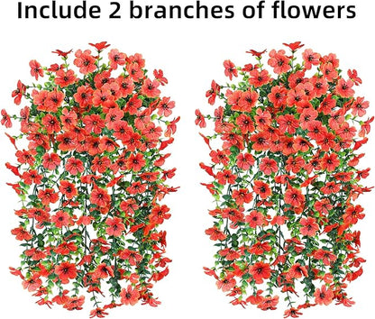 HyeFlora Artificial Fall Flowers for Outdoors Fake Hanging Decoration, 2Pcs Orange Daisy with Autumn Leaves, Realistic Plants Decor, UV & Fading Resistant Silk Flower for Porch Patio Balcony