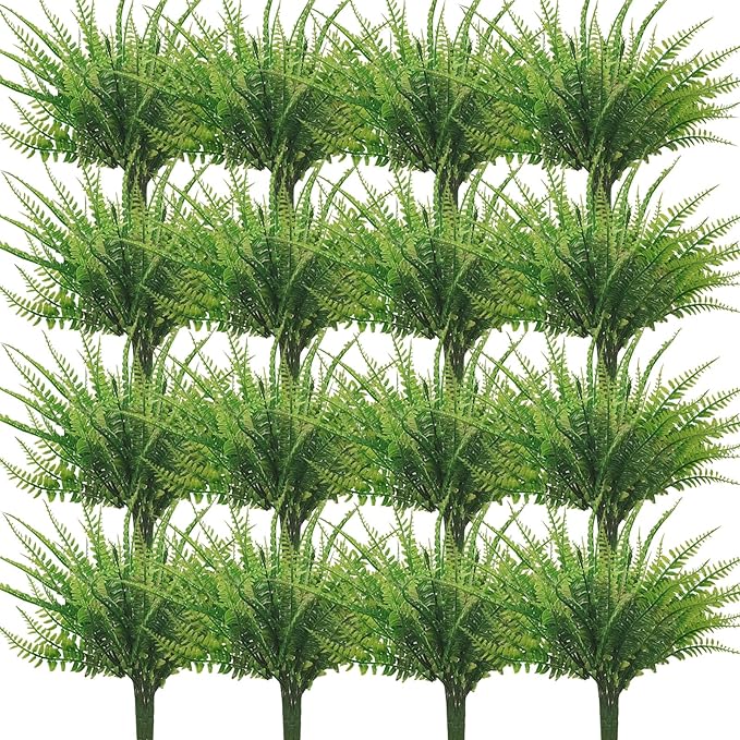 80 Pcs Artificial Fake Boston Fern Plants Bushes Faux Plants Shrubs Greenery UV Resistant for House Office Garden Indoor Outdoor Décor
