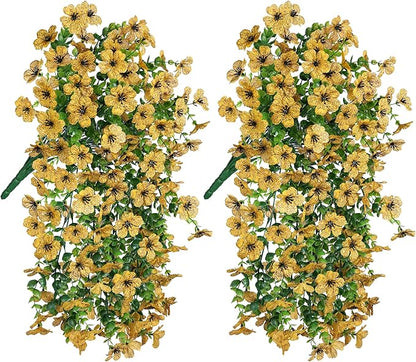 HyeFlora Artificial Hanging Flowers for Outdoors Decoration, 2pcs Fake Daisy with Eucalyptus Leaves for Garden Yard Porch (Yellow)