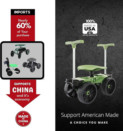TheXceptional Wheelie Easy-Up | Wheeled Garden Stool with Handles Relieve Pain Getting Up and Down | Gardening Work-Seat with Wheels for Elderly Seniors | Made in USA by Vertex | Model EX530
