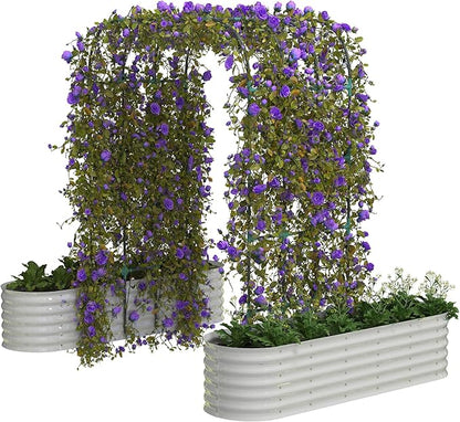 CABIHOME Raised Garden Bed with 96-Inch TrellisGalvanized Steel, Vertical Planter Box for Outdoor Vines, Flowers & Herbs, Expandable, Rust-Proof, Includes Plant Clips & Drainage Netting, White