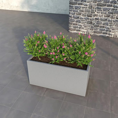 LeisureMod Flora 24" Fiberstone & MGO Clay Planter, Mid-Century Modern Rectangular Pot for Indoor & Outdoor Use, Grey