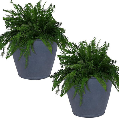 Sunnydaze 24-Inch Anjelica Large Plastic Pot for Plants - Double-Walled Outdoor Polyresin Round Planter Porch Pot with Drillable Drainage Holes - Slate - 2pk