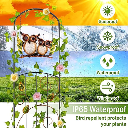 Solar-Powered Trellis for Climbing Plants Outdoor Made of Metal,Voumsil Owl Garden Trellis with Lights for Garden Decor,Court Yard,Balcony