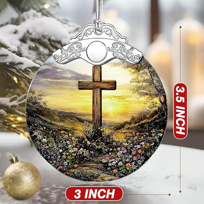 Cross Sunset Ornament – Christian Christmas Decor & Religious Christmas Ornament; Christian Home Decor (Holiday Present, Bauble Present, Christian Gifts, Religious Gifts, Gift Idea, Gift Exchange)