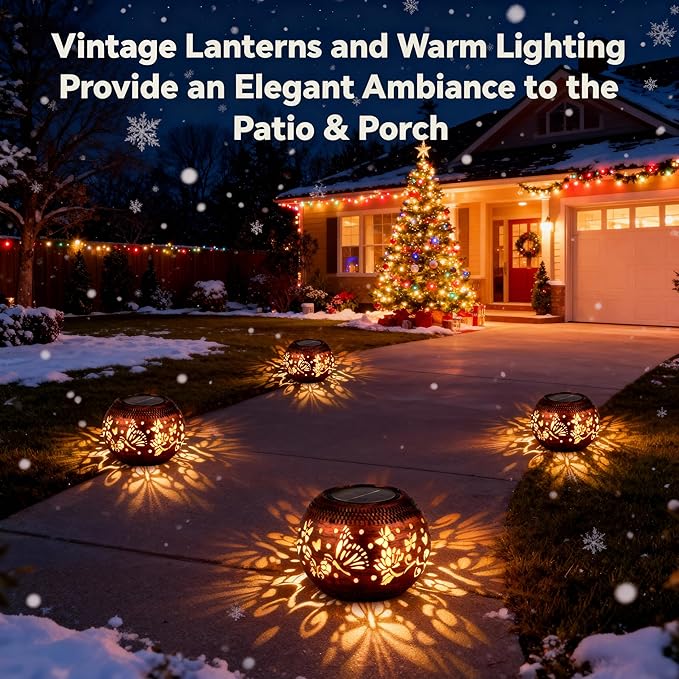 Butterfly Solar Lantern Outdoor Patio Decor, 2 Pack Retro Metal Waterproof Garden Decor Solar Table Light, Birthday Gifts for Women Mom Grandma ,Yard Porch Garden Balcony Decorations