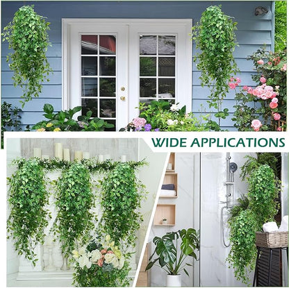 Hoteam 12 Pcs Artificial Hanging Plants 32 Inch Fake Ivy Vines with Fake Leaves Patio Artificial Plants Greenery for Living Room Indoor Outdoor Wall, No Basket (Vine)