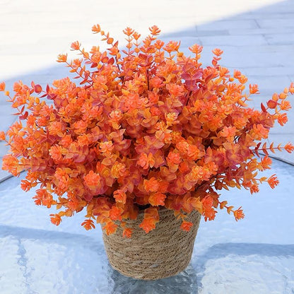 Artificial Flowers for Outdoors, 12 Bundles UV Resistant Realistic Faux Plants for Outside Porch Planter, Spring Summer Home Garden Decoration, Red Orange