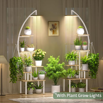 Plant Stand Indoor with Grow Lights, 7 Tiered Metal Plant Stand for Indoor Plants Multiple, Large Plant Shelf Display Rack, Half-Moon-Shaped Tall Plant Holder for Living Room, Patio (White)