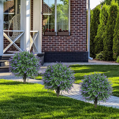 Set of 2 Artificial Lavender Boxwood Topiary Ball Bush for Outdoor with Ground Spike 22", UV Resistant Faux Greenery Shrubs, Fake Boxwood Plants for Indoor, Garden, Yard, Porch, Patio Decor