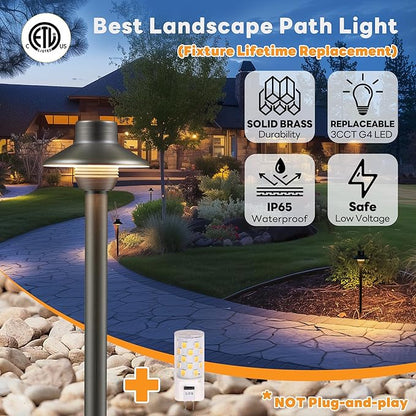 Gardenreet Outdoor Brass Pathway Lights, Warm & Neutral White Adjustable Low Voltage Landscape Path Light, 12V Walkway Lighting LED IP65 Waterproof, Black for Outside Garden Yard with G4 Bulb (4 Pack)