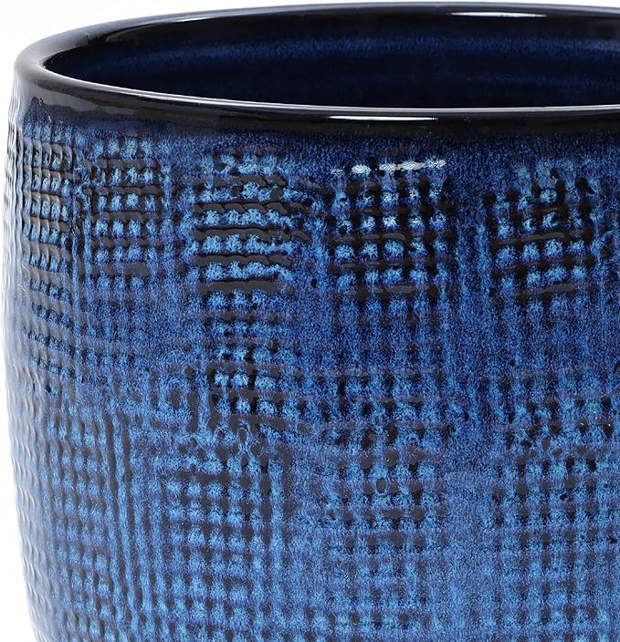LuxenHome 12" Dia Round Ceramic Plant Pots, Modern Blue Glazed Large Planters Pot for Outdoor Plants with Drainage Hole and Rubber Plug, Decorative Indoor Flower Pots for Home Garden Patio