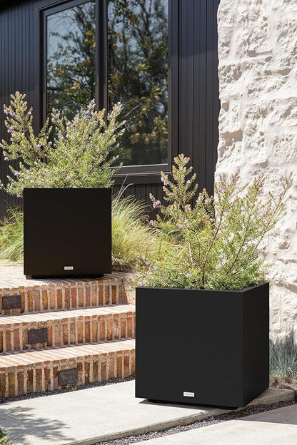 Veradek Block Series Cube Plastic Planter - Large Square Planter for Indoor or Outdoor Patio/Garden | Durable All-Weather Use with Drainage Holes | Modern Décor for Tall Plants, Trees, Flowers