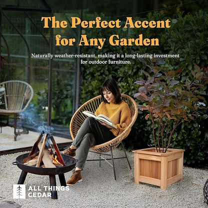 All Things Cedar Box Planter, Elevated Outdoor Cedar Wood Garden Bed, 2 Ft Wide, Natural