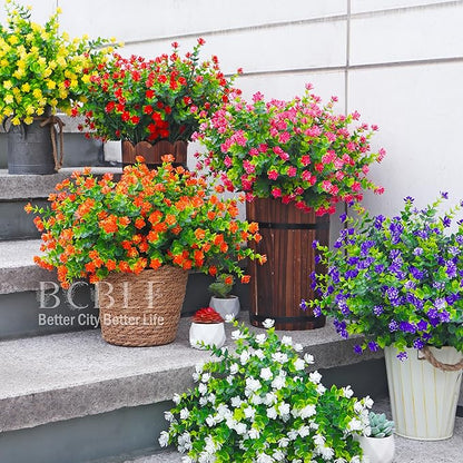 Artificial Flowers for Outdoors, 12 Bundles UV Resistant Realistic Faux Plants for Outside Porch Planter, Spring Summer Home Garden Decoration, Green