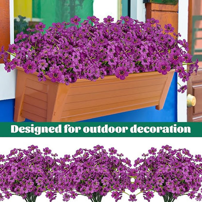 Lnoicy 12 Pcs Artificial Flowers for Outdoor,Plastic Flowers Decoration, UV Resistant Faux Flowers Shrubs, Artificial Plants for Indoor Outside Garden Home Wedding Farmhouse(Fuchsia)