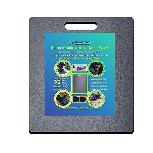Rhino Knee Pad, Knobbed Back Heavy-Duty Industrial Kneeling Pad, Non-Slip, Waterproof, Oil-Resistant Comfort Mat for Wet and Slippery Work, Stadium Seat, Bleacher Seat (Black, 16" X 18" X 1")