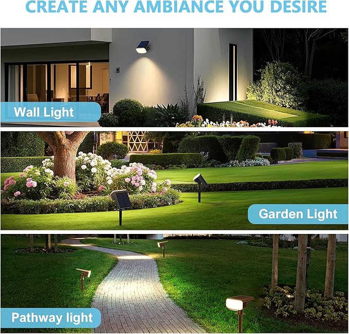 Solar Lights Outdoor Waterproof IP65,Auto On/Off, 2700K 2 Lighting Modes, Super Bright LED, Solar Powered Yard Garden Solar Spot Lights for Outside Landscape -3000K,8 Pack