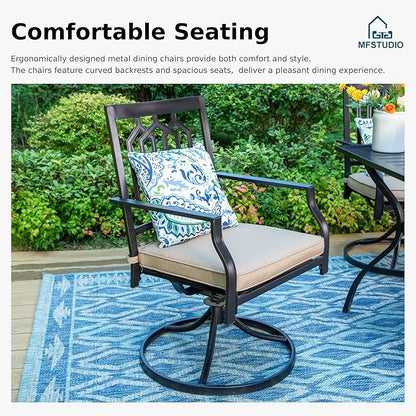 MFSTUDIO 7-Piece Metal Outdoor Patio Dining Furniture Set with 6 Swivel Armrest Chairs and Steel Frame Slat Larger Rectangular Table with 1.57 Umbrella Hole for Poolside, Porch, Backyard