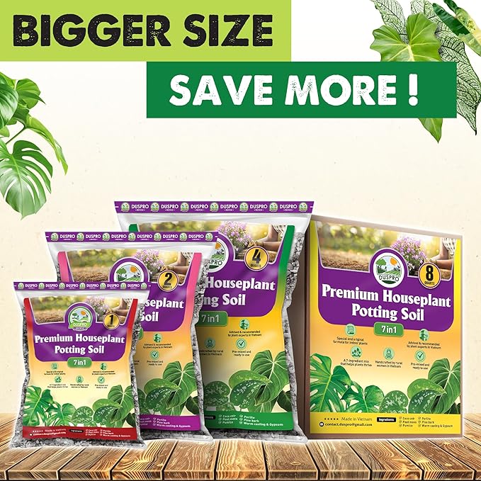 DUSPRO Recycle Pre-Mixed House Plant Potting Mix 7in1 with Potting Soil Indoor Plants, Tropical Indoor Potting Soil with Pine Bark, Pumice, Coco Coir, Perlite, Worm Castings, Gypsum, Peat Moss 4QRT