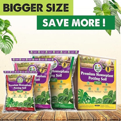 DUSPRO Recycle Pre-Mixed House Plant Potting Mix 7in1 with Potting Soil Indoor Plants, Tropical Indoor Potting Soil with Pine Bark, Pumice, Coco Coir, Perlite, Worm Castings, Gypsum, Peat Moss 4QRT