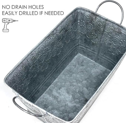 allgala Galvanized Planter Pot Indoor and Outdoor Decoration-Rectangle Grey-3-PC-HD88318