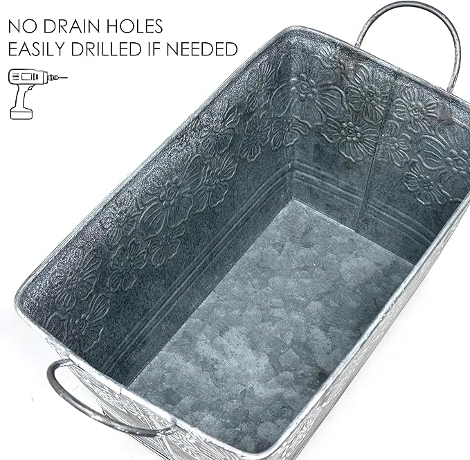 allgala Galvanized Planter Pot Indoor and Outdoor Decoration-Rectangle Grey-8"-HD88316